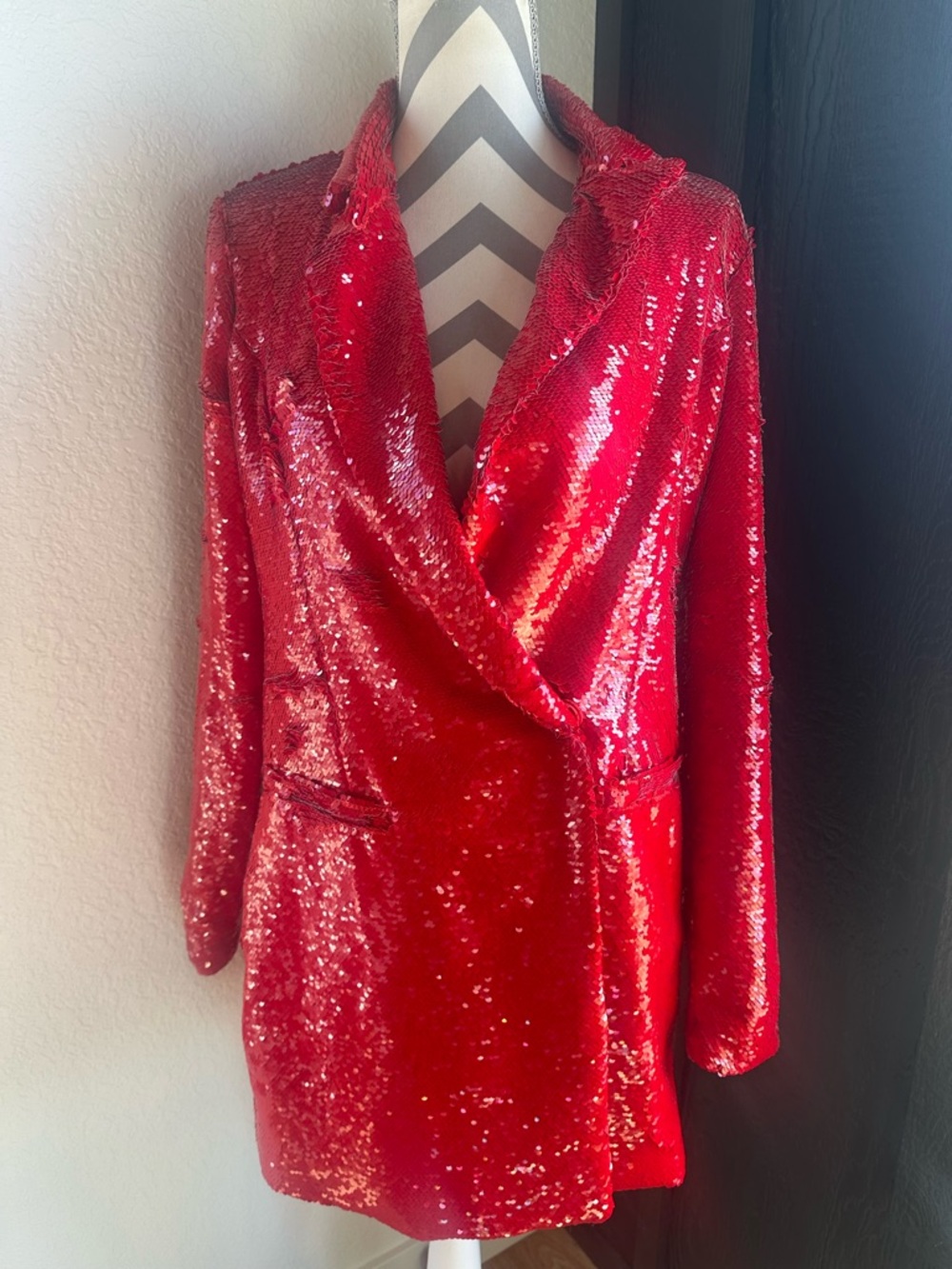 h:ours Trixy Show Stopping!  Sequin Blazer Dress in Red Gaga from REVOLVE. SZ S